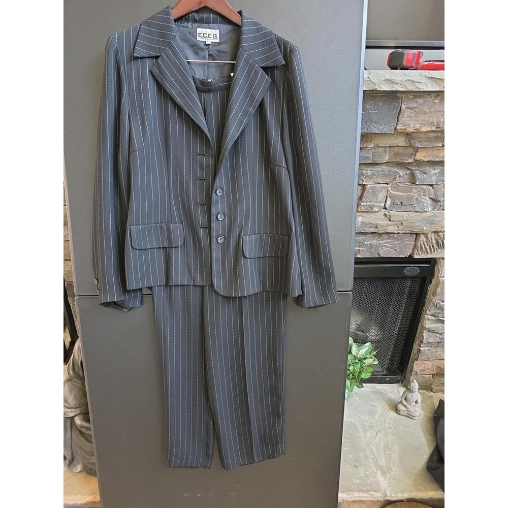 ECEG-Women's Pant Suit-BLACK Pinstripes US 9/10